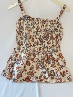 Old Navy Cream Floral Smocked Peplum Cami